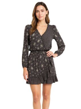American Eagle Outfitters Small Mini Dress Cotton Brown and Tan Floral Faux Wrap